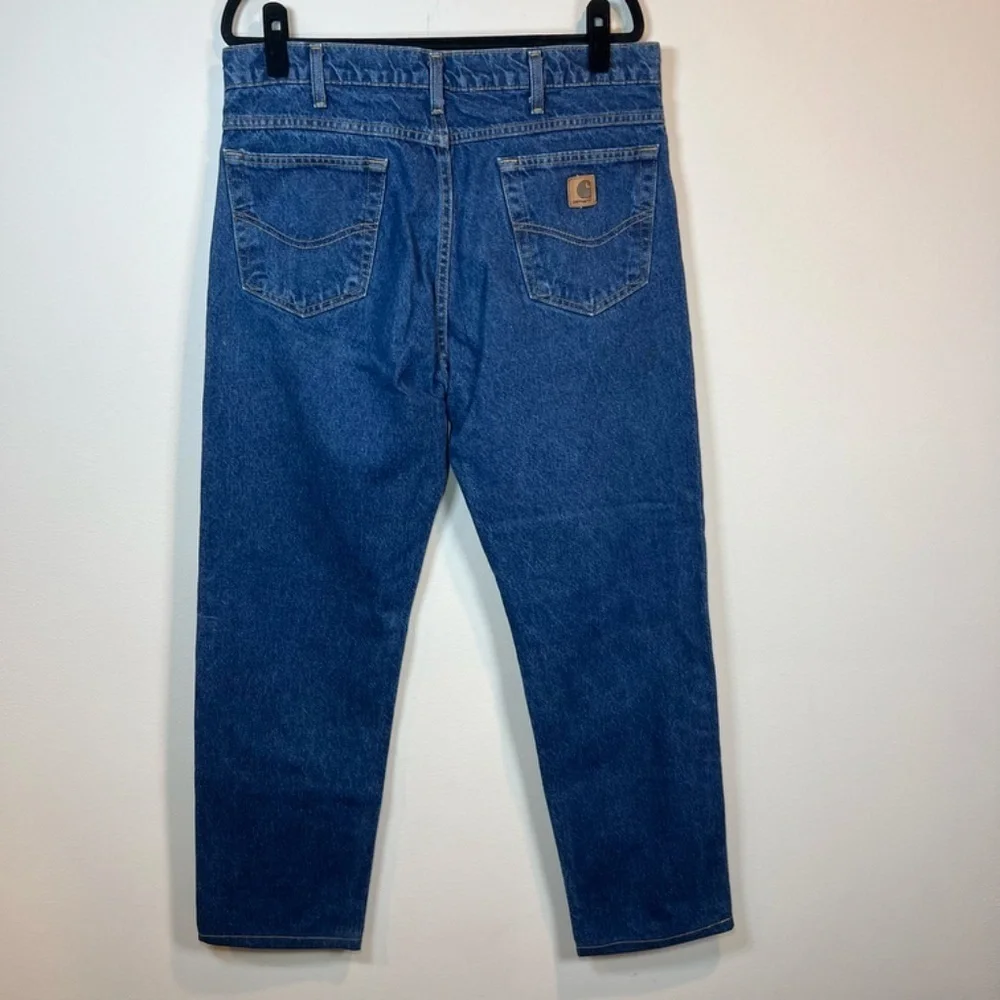 Carhartt Relaxed Straight Jeans Blue Denim Workwear Heavy Duty Hemmed Mens 36x32